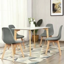 Costway Set of 4 Dining Chair Fabric Cushion Seat Modern Mid Century W/Wood Legs Grey