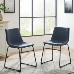 Set of 2 Laslo Modern Upholstered Faux Leather Dining Chairs - Saracina Home Whiskey Brown