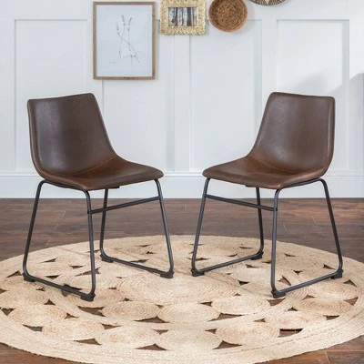 Set of 2 Laslo Modern Upholstered Faux Leather Dining Chairs - Saracina Home Whiskey Brown 8 Set of 2 Laslo Modern Upholstered Faux Leather Dining Chairs - Saracina Home Whiskey Brown - Image 6