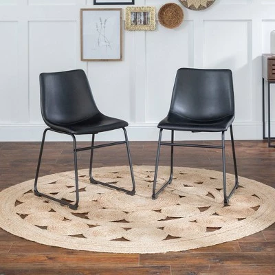 Set of 2 Laslo Modern Upholstered Faux Leather Dining Chairs - Saracina Home Whiskey Brown 9 Set of 2 Laslo Modern Upholstered Faux Leather Dining Chairs - Saracina Home Whiskey Brown - Image 7