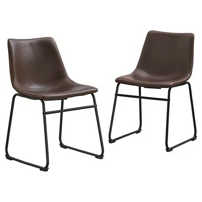 Set of 2 Laslo Modern Upholstered Faux Leather Dining Chairs - Saracina Home Whiskey Brown 11 Set of 2 Laslo Modern Upholstered Faux Leather Dining Chairs - Saracina Home Whiskey Brown - Image 9