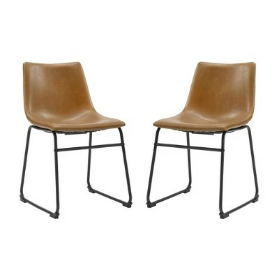Set of 2 Laslo Modern Upholstered Faux Leather Dining Chairs - Saracina Home Whiskey Brown 12 Set of 2 Laslo Modern Upholstered Faux Leather Dining Chairs - Saracina Home Whiskey Brown - Image 10