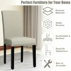 Costway Set of 2 Fabric Dining Chairs Upholstered with Nailhead Trim -Dining Chairs And Benches Official Shop unnamed file 2105
