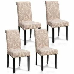 Costway Set of 4 Fabric Dining Chairs w/Nailhead Trim -Dining Chairs And Benches Official Shop unnamed file 2250