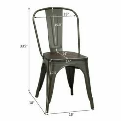 Costway Set of 4 Tolix Style Metal Dining Side Chair Wood Seat Stackable Bistro Cafe Gun