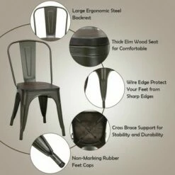 Costway Set of 4 Tolix Style Metal Dining Side Chair Wood Seat Stackable Bistro Cafe Gun -Dining Chairs And Benches Official Shop unnamed file 2480