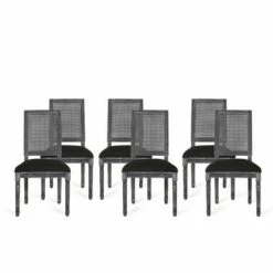 Set of 6 Regina French Country Wood and Cane Upholstered Dining Chairs - Christopher Knight Home Black/gray -Dining Chairs And Benches Official Shop unnamed file 2491