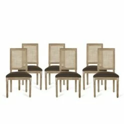 Set of 6 Regina French Country Wood and Cane Upholstered Dining Chairs - Christopher Knight Home Black/gray -Dining Chairs And Benches Official Shop unnamed file 2492