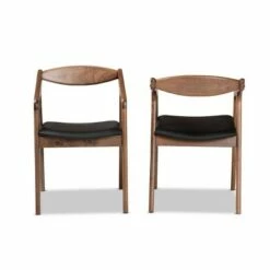 2pc Harland Faux Leather Upholstered and Wood Dining Chair Set - Baxton Studio Gray/walnut Brown