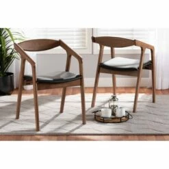 2pc Harland Faux Leather Upholstered and Wood Dining Chair Set - Baxton Studio Gray/walnut Brown -Dining Chairs And Benches Official Shop unnamed file 2513