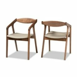 2pc Harland Faux Leather Upholstered and Wood Dining Chair Set - Baxton Studio Gray/walnut Brown -Dining Chairs And Benches Official Shop unnamed file 2516