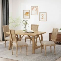 Set of 4 Regina French Country Wood and Cane Upholstered Dining Chairs - Christopher Knight Home Light Gray/natural -Dining Chairs And Benches Official Shop unnamed file 2571