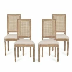 Set of 4 Regina French Country Wood and Cane Upholstered Dining Chairs - Christopher Knight Home Light Gray/natural -Dining Chairs And Benches Official Shop unnamed file 2572