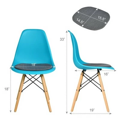 Costway 2PCS Dining Chair Mid Century Modern DSW Chair Furniture W/ Linen Cushion Blue 3 Costway 2PCS Dining Chair Mid Century Modern DSW Chair Furniture W/ Linen Cushion Blue