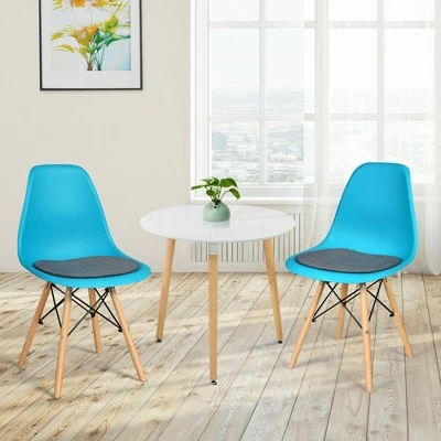 Costway 2PCS Dining Chair Mid Century Modern DSW Chair Furniture W/ Linen Cushion Blue 4 Costway 2PCS Dining Chair Mid Century Modern DSW Chair Furniture W/ Linen Cushion Blue - Image 2