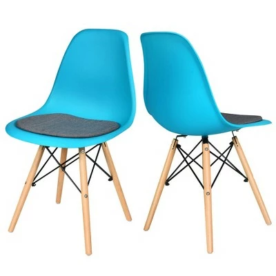 Costway 2PCS Dining Chair Mid Century Modern DSW Chair Furniture W/ Linen Cushion Blue 5 Costway 2PCS Dining Chair Mid Century Modern DSW Chair Furniture W/ Linen Cushion Blue - Image 3
