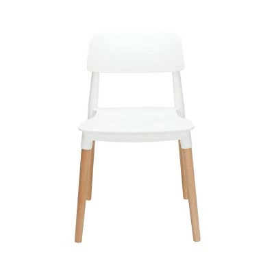 Set of 4 18" Mid-Century Modern Plastic Molded Dining Chairs with Solid Natural Wood Legs White - OFM 3 Set of 4 18" Mid-Century Modern Plastic Molded Dining Chairs with Solid Natural Wood Legs White - OFM