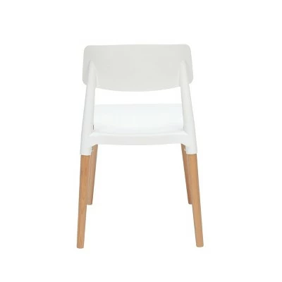 Set of 4 18" Mid-Century Modern Plastic Molded Dining Chairs with Solid Natural Wood Legs White - OFM 4 Set of 4 18" Mid-Century Modern Plastic Molded Dining Chairs with Solid Natural Wood Legs White - OFM - Image 2