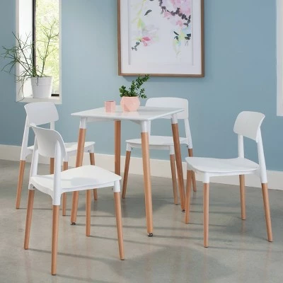 Set of 4 18" Mid-Century Modern Plastic Molded Dining Chairs with Solid Natural Wood Legs White - OFM 12 Set of 4 18" Mid-Century Modern Plastic Molded Dining Chairs with Solid Natural Wood Legs White - OFM - Image 10