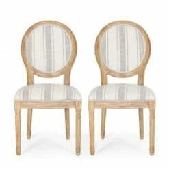 Set of 2 Phinnaeus French Country Fabric Dining Chairs - Christopher Knight Home Gray Stripes/light Beige -Dining Chairs And Benches Official Shop unnamed file 2670