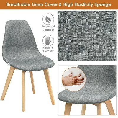 Costway Set of 2 Dining Chair Fabric Cushion Seat Modern Mid Century W/Wood Legs Grey 7 Costway Set of 2 Dining Chair Fabric Cushion Seat Modern Mid Century W/Wood Legs Grey - Image 5