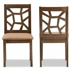 Set of 2 Abilene Midcentury Fabric Upholstered And Walnut Finished Dining Chairs Brown - Baxton Studio