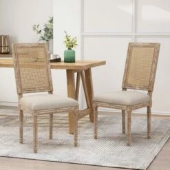 Set of 2 Regina French Country Wood and Cane Upholstered Dining Chairs - Christopher Knight Home Black/gray