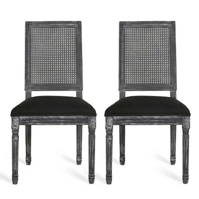 Set of 2 Regina French Country Wood and Cane Upholstered Dining Chairs - Christopher Knight Home Black/gray 13 Set of 2 Regina French Country Wood and Cane Upholstered Dining Chairs - Christopher Knight Home Black/gray - Image 11