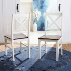 Set of 2 Akash Dining Chairs White/Natural - Safavieh