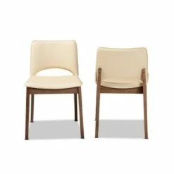 2pc Afton Faux Leather Upholstered and Wood Dining Chair Set - Baxton Studio Beige/walnut Brown