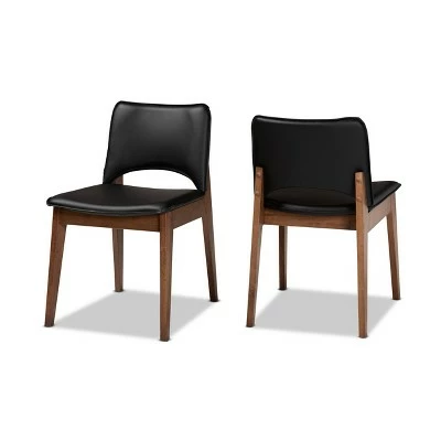 2pc Afton Faux Leather Upholstered and Wood Dining Chair Set - Baxton Studio Beige/walnut Brown 9 2pc Afton Faux Leather Upholstered and Wood Dining Chair Set - Baxton Studio Beige/walnut Brown - Image 7