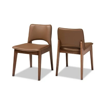 2pc Afton Faux Leather Upholstered and Wood Dining Chair Set - Baxton Studio Beige/walnut Brown 10 2pc Afton Faux Leather Upholstered and Wood Dining Chair Set - Baxton Studio Beige/walnut Brown - Image 8
