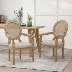 Set of 2 Judith French Country Wood and Cane Upholstered Dining Chairs - Christopher Knight Home Gray