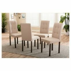 Baxton Studio Set of 4 Andrew Modern and Contemporary Fabric Upholstered Grid-tufting Dining Chair Desert
