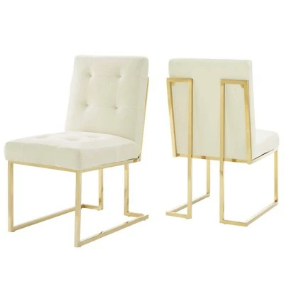 Set of 2 Privy Stainless Steel Performance Velvet Dining Chairs - Modway Gold/ivory 10 Set of 2 Privy Stainless Steel Performance Velvet Dining Chairs - Modway Gold/ivory - Image 8