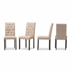 Set of 4 Gardner Modern and Contemporary Finished Fabric Upholstered Dining Chair - Beige, Dark Brown - Baxton Studio