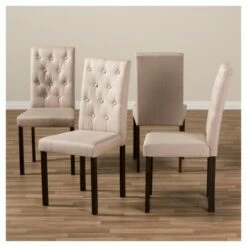Set of 4 Gardner Modern and Contemporary Finished Fabric Upholstered Dining Chair - Beige, Dark Brown - Baxton Studio -Dining Chairs And Benches Official Shop unnamed file 3081