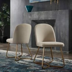 Set of 2 Karianne Fabric Dining Chairs - Inspire Q Gold/blue