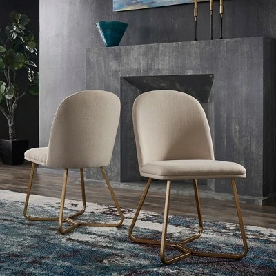 Set of 2 Karianne Fabric Dining Chairs - Inspire Q Gold/blue 3 Set of 2 Karianne Fabric Dining Chairs - Inspire Q Gold/blue