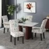 Set of 4 Pertica Contemporary Fabric Dining Chairs Light Beige with Blue Floral - Christopher Knight Home