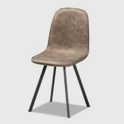 Set of 4 Filicia Imitation Leather Upholstered Metal Dining Chairs Gray/Brown - Baxton Studio