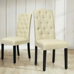 Costway Set of 4 Tufted Dining Chair Upholstered w/ Nailhead Trim & Rubber Wooden Legs -Dining Chairs And Benches Official Shop unnamed file 3282