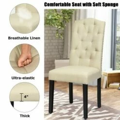 Costway Set of 4 Tufted Dining Chair Upholstered w/ Nailhead Trim & Rubber Wooden Legs -Dining Chairs And Benches Official Shop unnamed file 3286