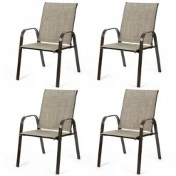 Costway 4PCS Patio Chairs Garden Deck Yard with Armrest Brown/Beige/Gray -Dining Chairs And Benches Official Shop unnamed file 330