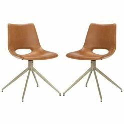 Set of 2 Danube Midcentury Modern Leather Swivel Dining Chair - Safavieh Light Brown -Dining Chairs And Benches Official Shop unnamed file 3425