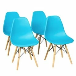 Costway Set of 4 Modern Dining Side Chair Armless Home Office w/ Wood Legs White/Black/Blue -Dining Chairs And Benches Official Shop unnamed file 3488