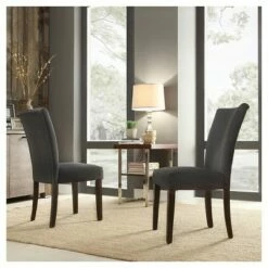 Set of 2 Quinby Parson Dining Chair Wood Charcoal - Inspire Q
