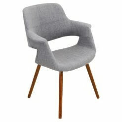 Vintage Flair Mid Century Modern Walnut Wood Legged Dining Chair Polyester/Light Gray - LumiSource