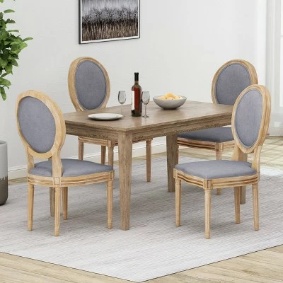 Set of 4 Phinnaeus French Country Fabric Dining Chairs Light Gray/Natural - Christopher Knight Home 3 Set of 4 Phinnaeus French Country Fabric Dining Chairs Light Gray/Natural - Christopher Knight Home