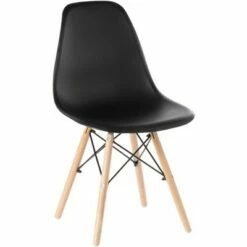 Fabulaxe Mid-Century Modern Style Plastic DSW Shell Dining Chair with Solid Beech Wooden Dowel Eiffel Legs, Black -Dining Chairs And Benches Official Shop unnamed file 3854